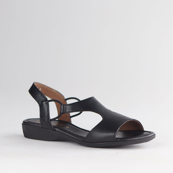 Froggie Shoes Sandals Froggie Women's  Slingback T-Bar Flat Sandal-Black Leather - 12104