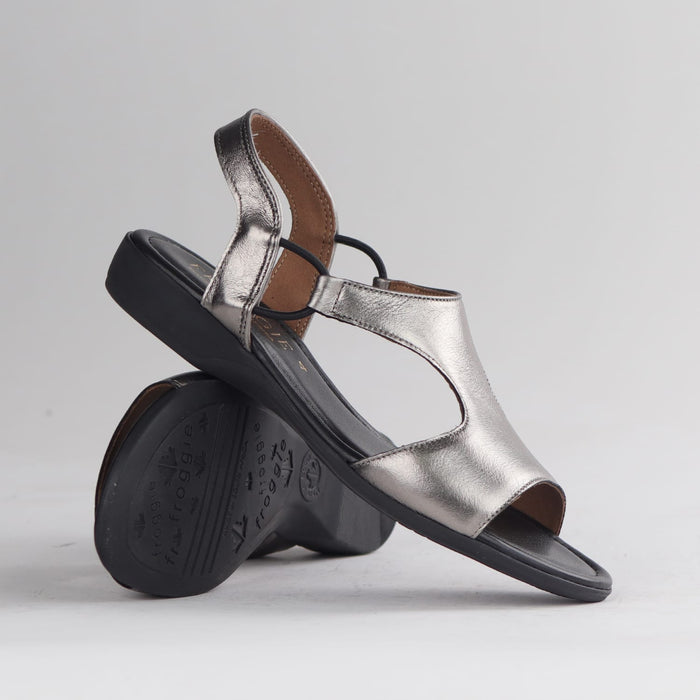 Froggie Shoes Sandals Froggie Women's Slingback T-Bar Flat Sandal-Pewter Metallic - 12104