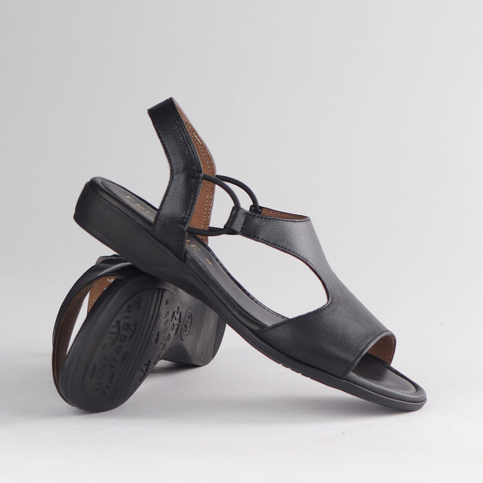 Froggie Shoes Sandals Froggie Women's  Slingback T-Bar Flat Sandal-Black Leather - 12104