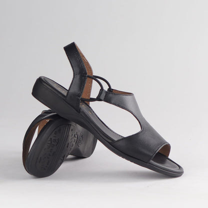 Froggie Shoes Sandals Froggie Women's  Slingback T-Bar Flat Sandal-Black Leather - 12104