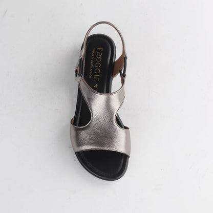 Froggie Shoes Sandals Froggie Women's Slingback T-Bar Flat Sandal-Pewter Metallic - 12104