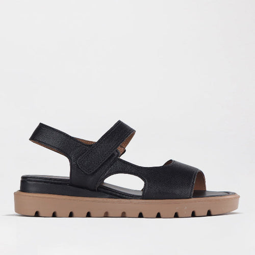 Factory Shop Slingback Wedge Sandal in Black - 12614 - single side.
