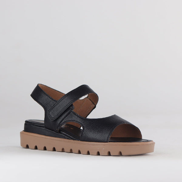 Factory Shop Slingback Wedge Sandal in Black - 12614 - side angle.