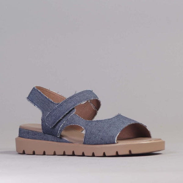 Factory Shop Slingback Wedge Sandal in Denim - 12614 - side angle.
