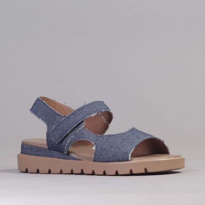 Factory Shop Slingback Wedge Sandal in Denim - 12614 - side angle.