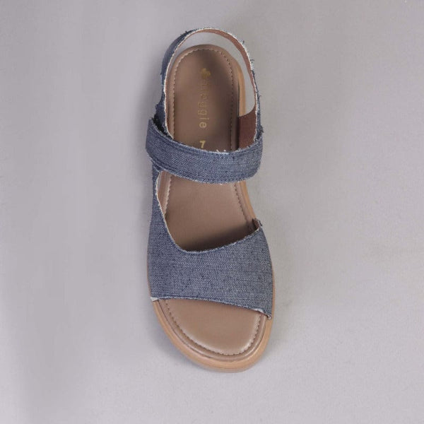Factory Shop Slingback Wedge Sandal in Denim - 12614 - top angle.