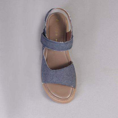 Factory Shop Slingback Wedge Sandal in Denim - 12614 - top angle.