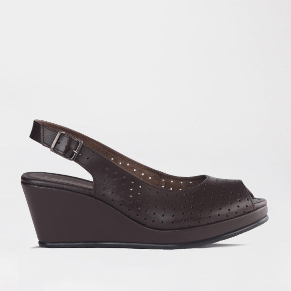 Factory Brown Women’s Slingback Wedge- Punch Detail-Peep Toe- Brown leather- 13047 - side