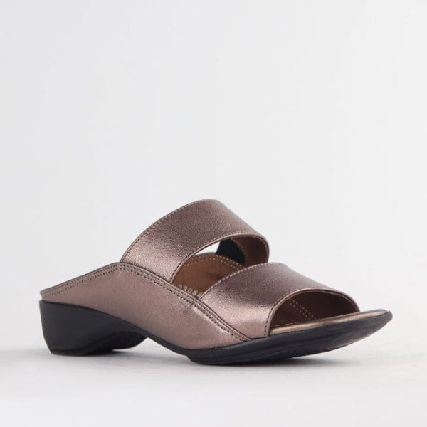 Froggie Slip-on Mule Sandal in Lead Pearl- 12317 - side angle.