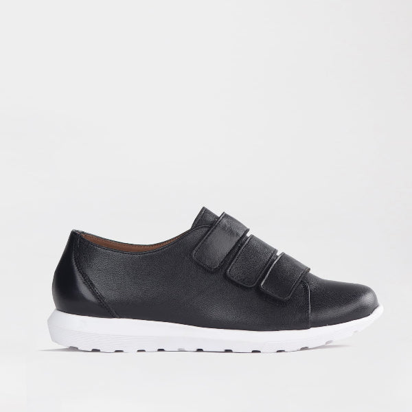 Froggie Women’s Sneaker- Velcro Fastening- Black Leather- 13044 - side