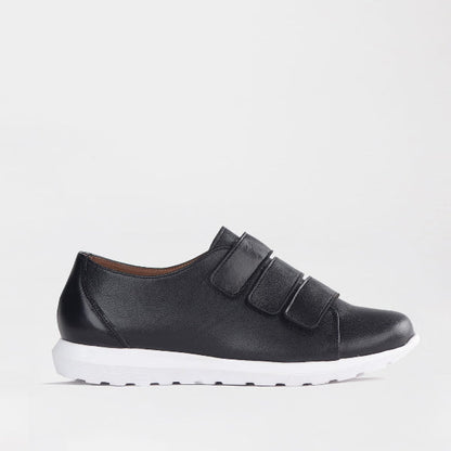 Froggie Women’s Sneaker- Velcro Fastening- Black Leather- 13044 - side