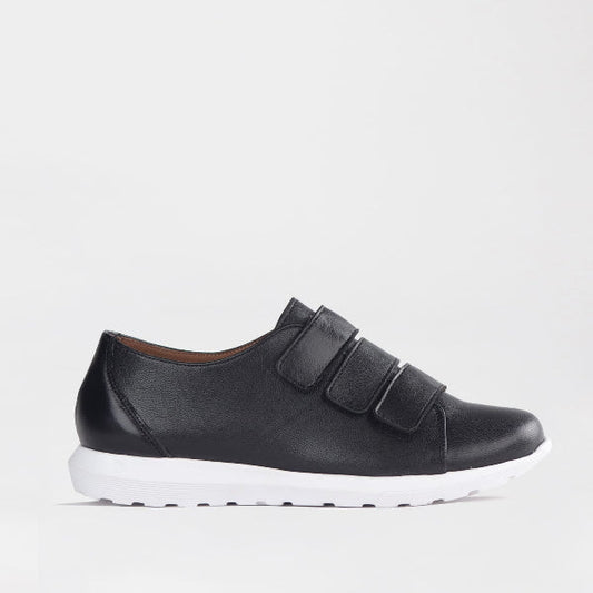 Froggie Women’s Sneaker- Velcro Fastening- Black Leather- 13044 - side