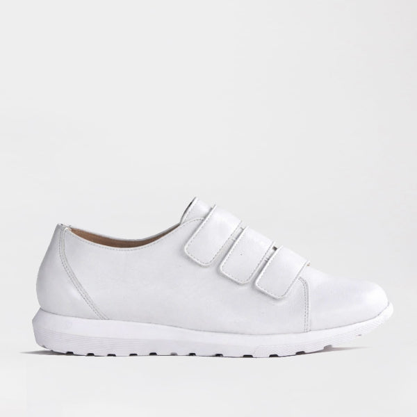 Froggie Women’s Sneaker- Velcro Fastening- White Leather- 13044