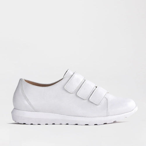 Froggie Women’s Sneaker- Velcro Fastening- White Leather- 13044