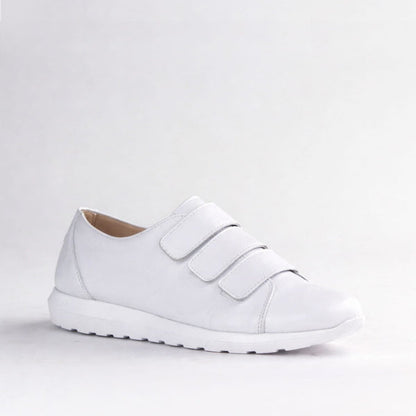 Froggie Women’s Sneaker- Velcro Fastening- White Leather- 13044