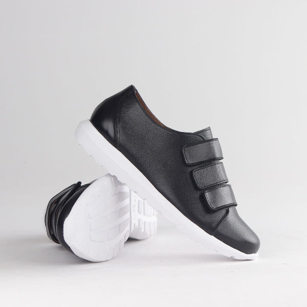 Froggie Women’s Sneaker- Velcro Fastening- Black Leather- 13044