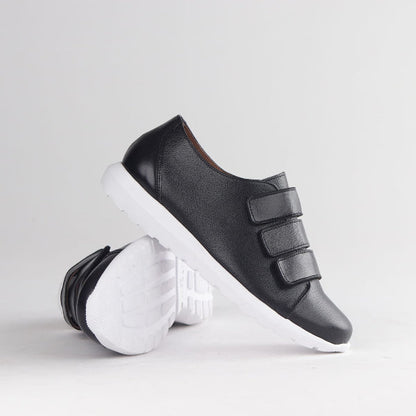 Froggie Women’s Sneaker- Velcro Fastening- Black Leather- 13044