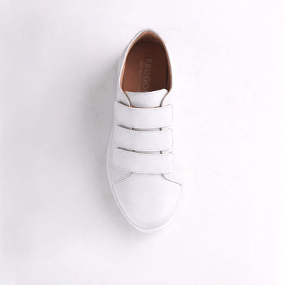 Froggie Women’s Sneaker- Velcro Fastening- White Leather- 13044 - top angle