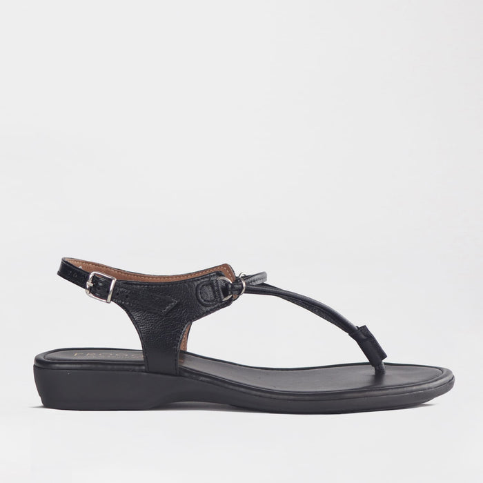 Froggie Women’s Spaghetti Thong Sandal- Black Leather- 13075