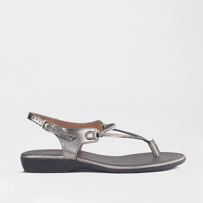 Froggie Women’s Spaghetti Thong Sandal- Pewter Leather- 13075 - side.