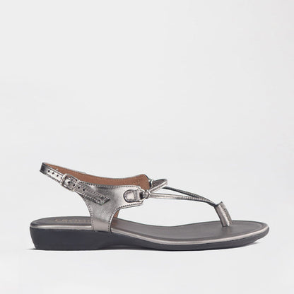 Froggie Women’s Spaghetti Thong Sandal- Pewter Leather- 13075 - side.