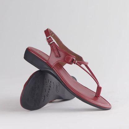 Women’s Froggie Spaghetti Thong Sandal 13075 in red leather featuring soft insole, thin strap detailing and casual everyday summer wear design.