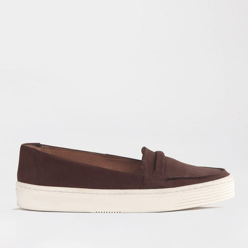 Froggie Women’s Suede Loafer- Sneaker Sole- Brown Suede -12991