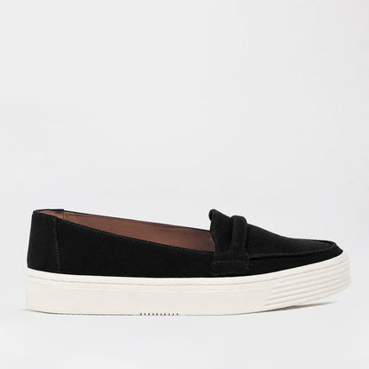Froggie Women’s Suede Loafer- Sneaker Sole- Black Suede -12991