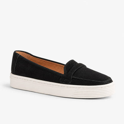 Froggie Women’s Suede Loafer 12991 with sneaker sole in brown suede offering flexible fit, padded insole and modern casual style.