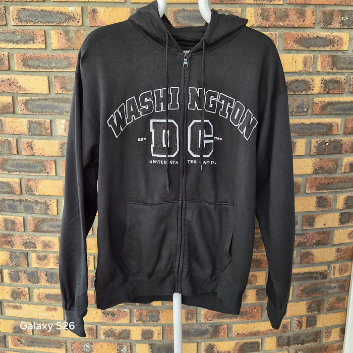 Sweat vintage Washington DC noir zippé taille XL