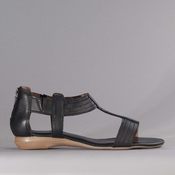 Factory Shop T-Bar Flat Sandal in Black - 12563 - single side