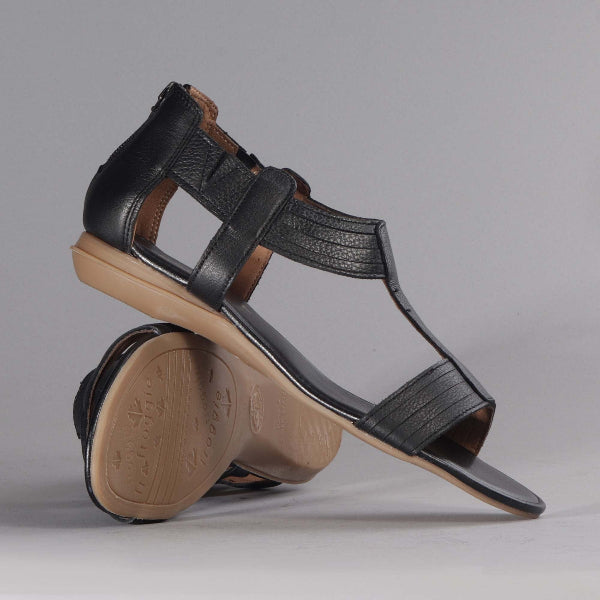 Factory Shop T-Bar Flat Sandal in Black - 12563 - pair