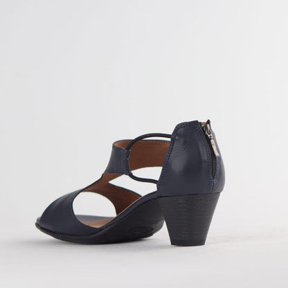 Froggie Shoes Shoes Froggie Women's T-Bar Heel Closed Back-Wider Fit - Navy Leather - 11645
