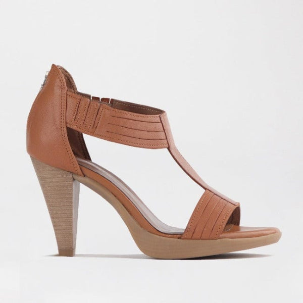 Froggie T-Bar High Heel Sandal in Tan - 10729 - single side.