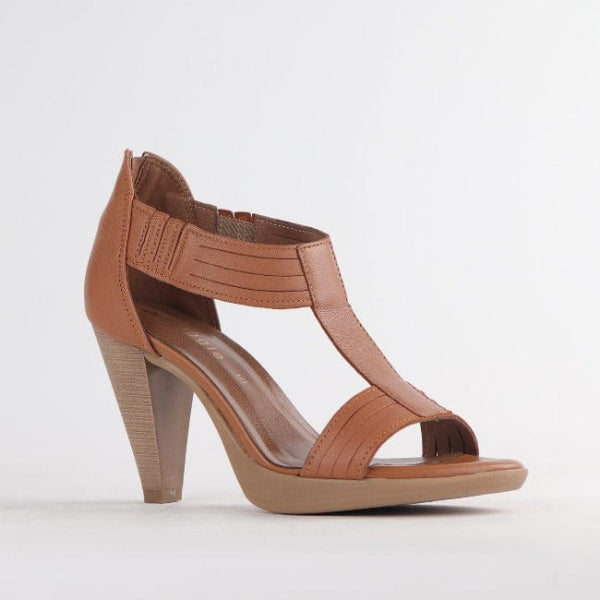 Froggie T-Bar High Heel Sandal in Tan - 10729 - side angle.