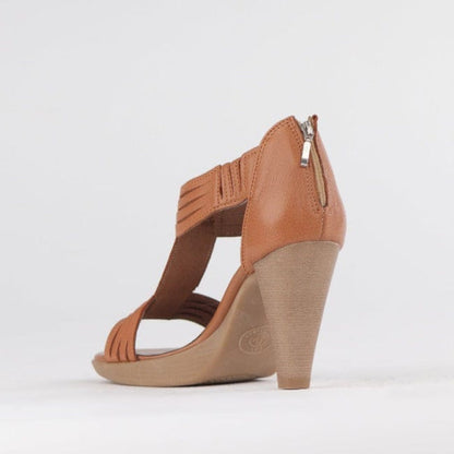 Froggie T-Bar High Heel Sandal in Tan - 10729 - back angle.