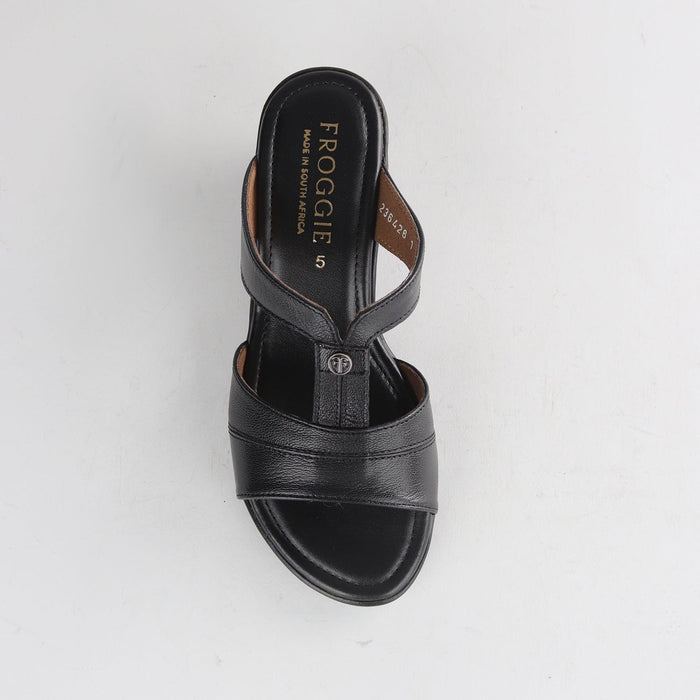 Froggie Women's Double-band Wedge in Black - 11621 - top angle.