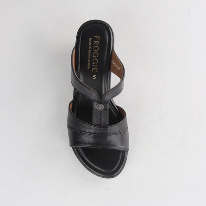 Froggie Women's Double-band Wedge in Black - 11621 - top angle.
