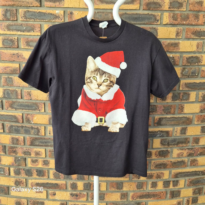T-shirt Delta Apparel chat Père Noël noir taille L