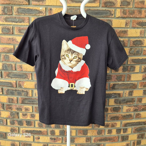T-shirt Delta Apparel chat Père Noël noir taille L