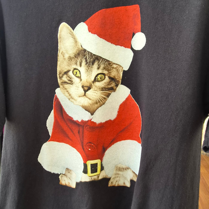 T-shirt Delta Apparel chat Père Noël noir taille L