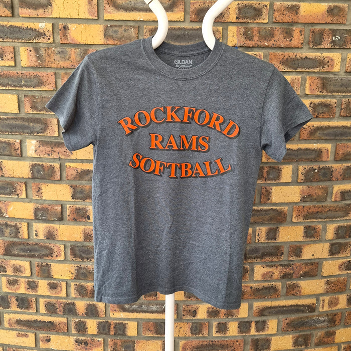 T-shirt Rockford Rams Softball — Gildan DryBlend — S — Gris Anthracite — Très bon état