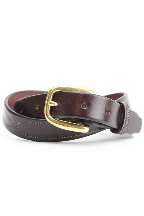 Tory Leather 1" 3 Times Repeated Stitched Pattern Belt (2332) - Havana