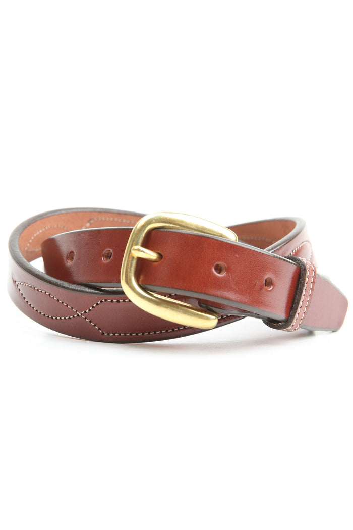 Tory Leather 1" 3 Times Repeated Stitched Pattern Belt (2334) - Oakbark