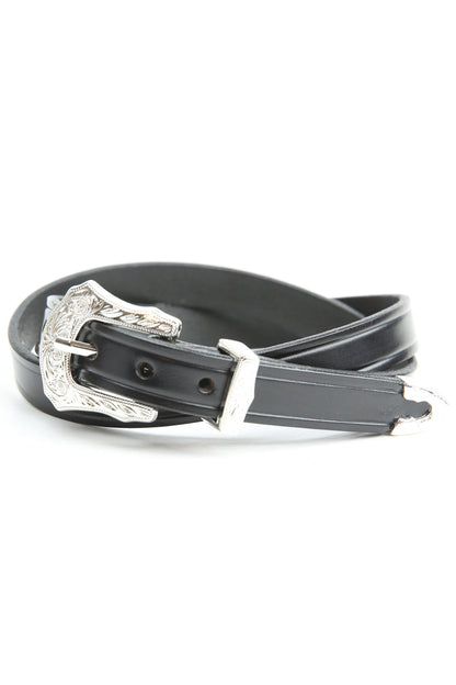 Tory Leather 3/4" Plain Creased Belt With 3-Pc Engraved Silver Buckle Set (2244) - Black