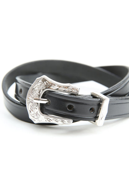 Tory Leather 3/4" Plain Creased Belt With 3-Pc Engraved Silver Buckle Set (2244) - Black