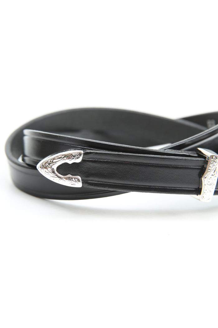 Tory Leather 3/4" Plain Creased Belt With 3-Pc Engraved Silver Buckle Set (2244) - Black