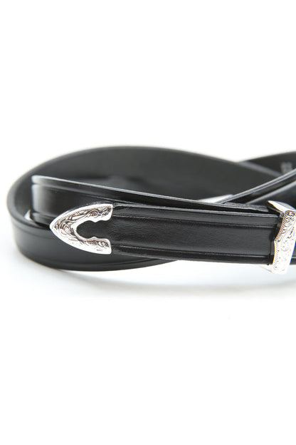 Tory Leather 3/4" Plain Creased Belt With 3-Pc Engraved Silver Buckle Set (2244) - Black