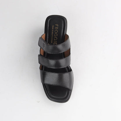 Factory Shop Shoes Froggie Women's Triple Leather strap sandal in Black - 12921