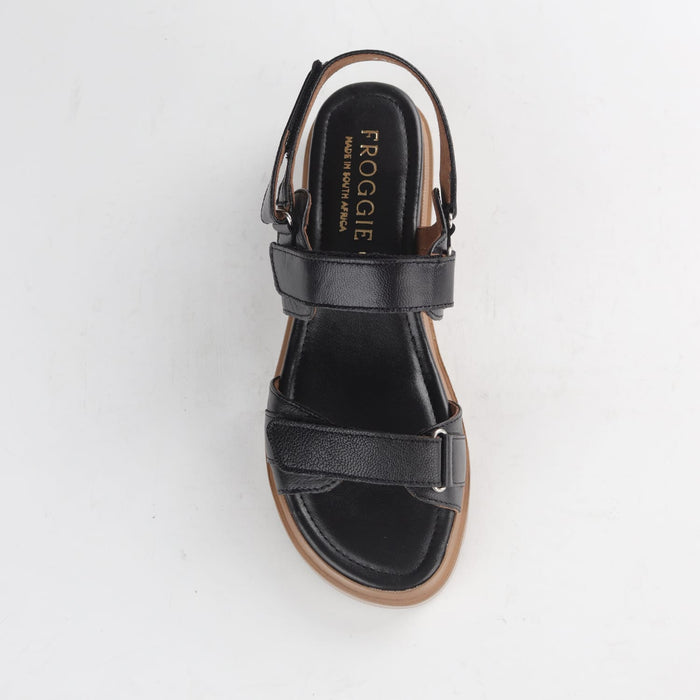 Froggie Shoes Shoes Froggie Women's Triple Velcro straps Sandal-Black Leather - 12667